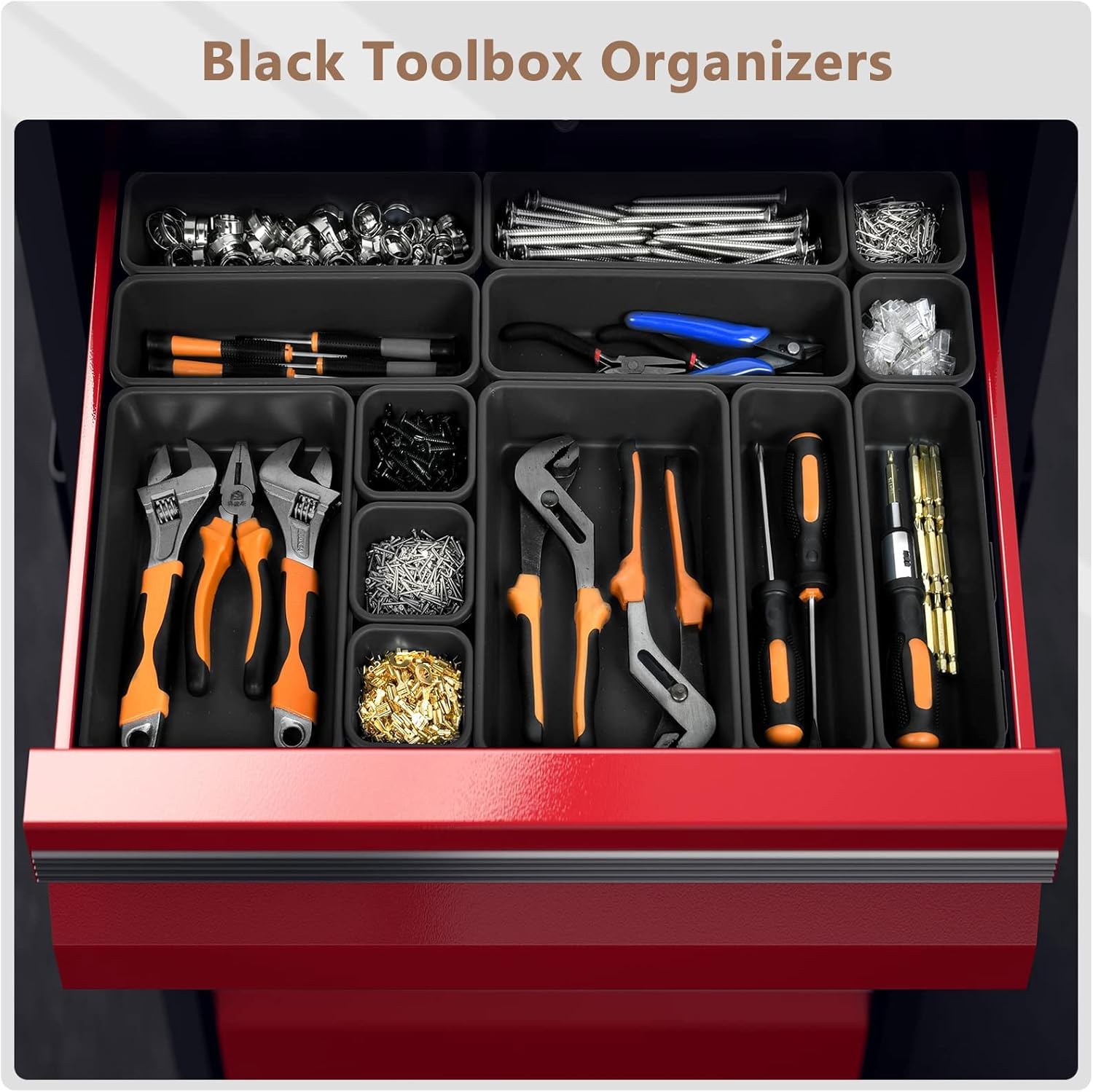 Anqtovp 100 Piece Tool Drawer Organizer Set 6 Sizes Plastic Drawer Divider Bins for Garage Tool Chest Cart Workbench Office Desk Storage - Image 4