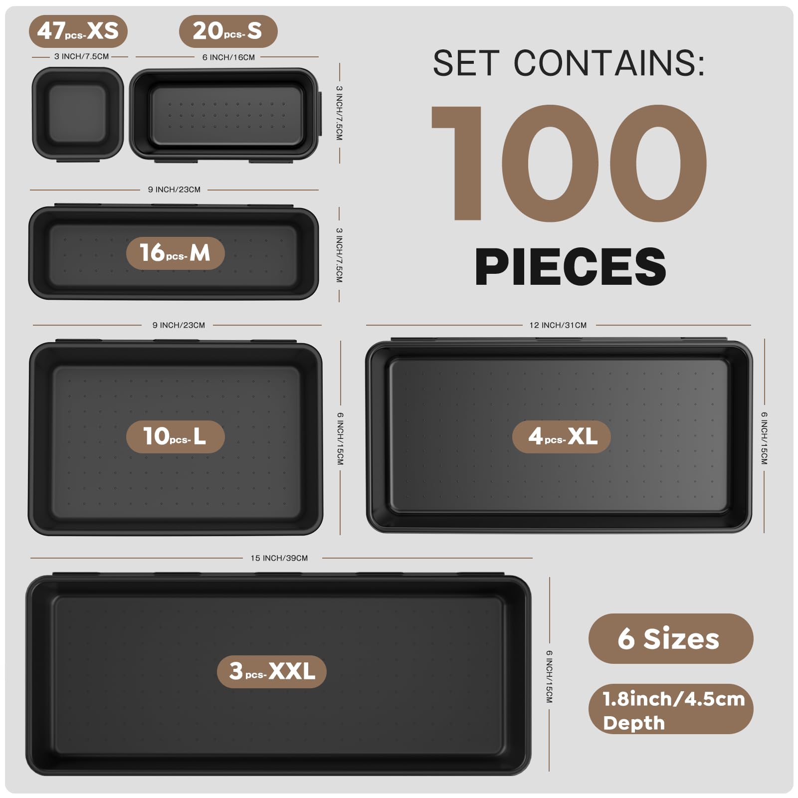 Anqtovp 100 Piece Tool Drawer Organizer Set 6 Sizes Plastic Drawer Divider Bins for Garage Tool Chest Cart Workbench Office Desk Storage - Image 3