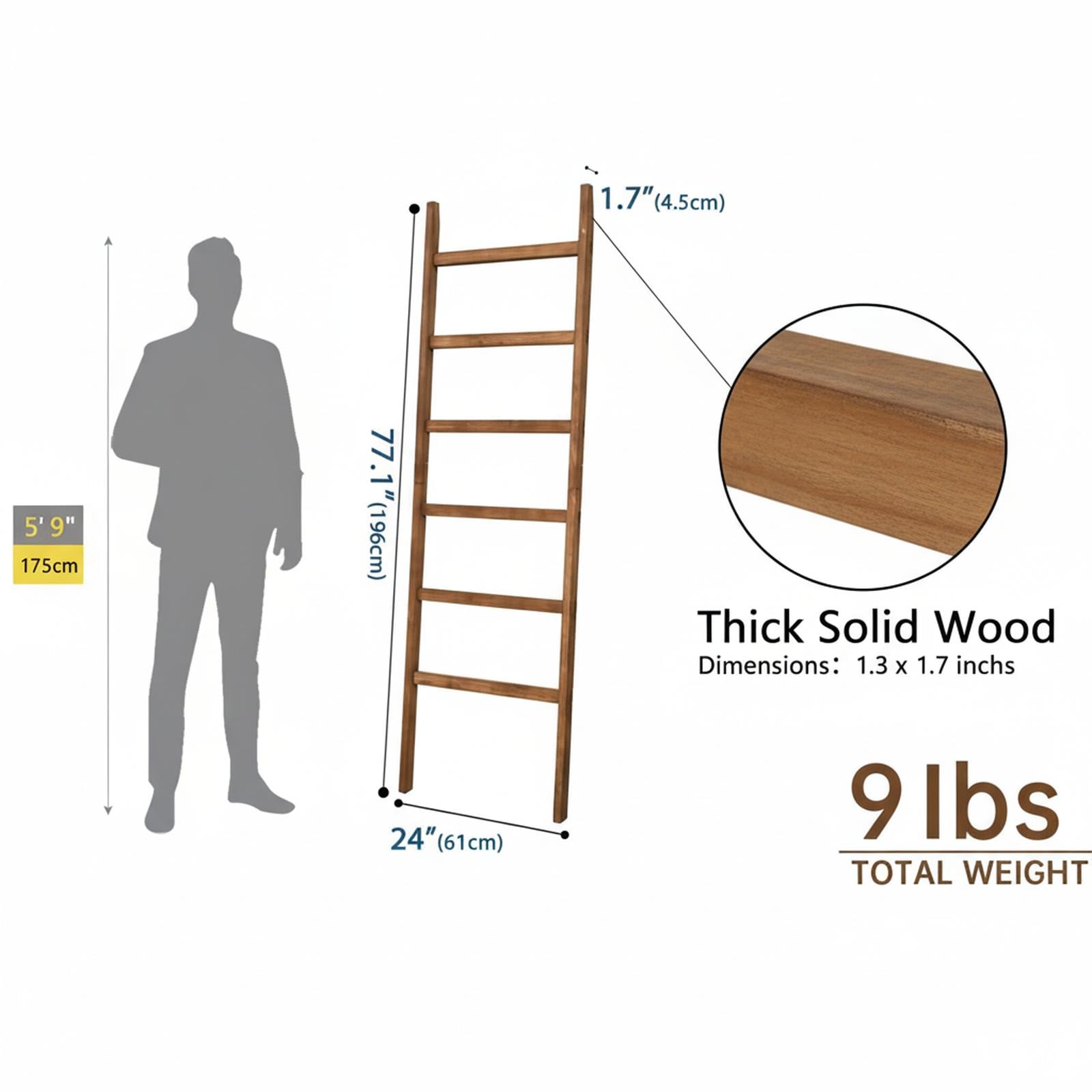 OMOMMD Wooden Blanket Ladder Farmhouse Rustic Decorative Quilt Display Holder Towel Rack for Living Room Bathroom - Image 3