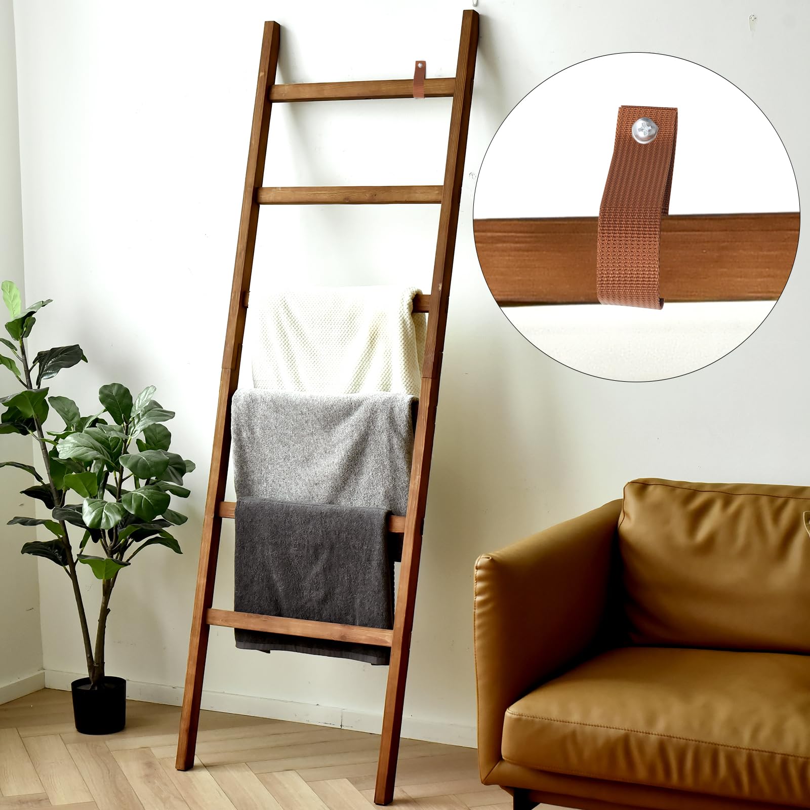 OMOMMD Wooden Blanket Ladder Farmhouse Rustic Decorative Quilt Display Holder Towel Rack for Living Room Bathroom - Image 5