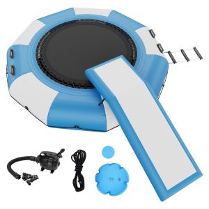 LUXEYARD Inflatable Water Bouncer Recreational Water Trampoline Portable Bounce Swim Platform with Slide Step Ladder Electric Air Pump Kid Adult Floating Rebounder for Pool Lake Water Sports