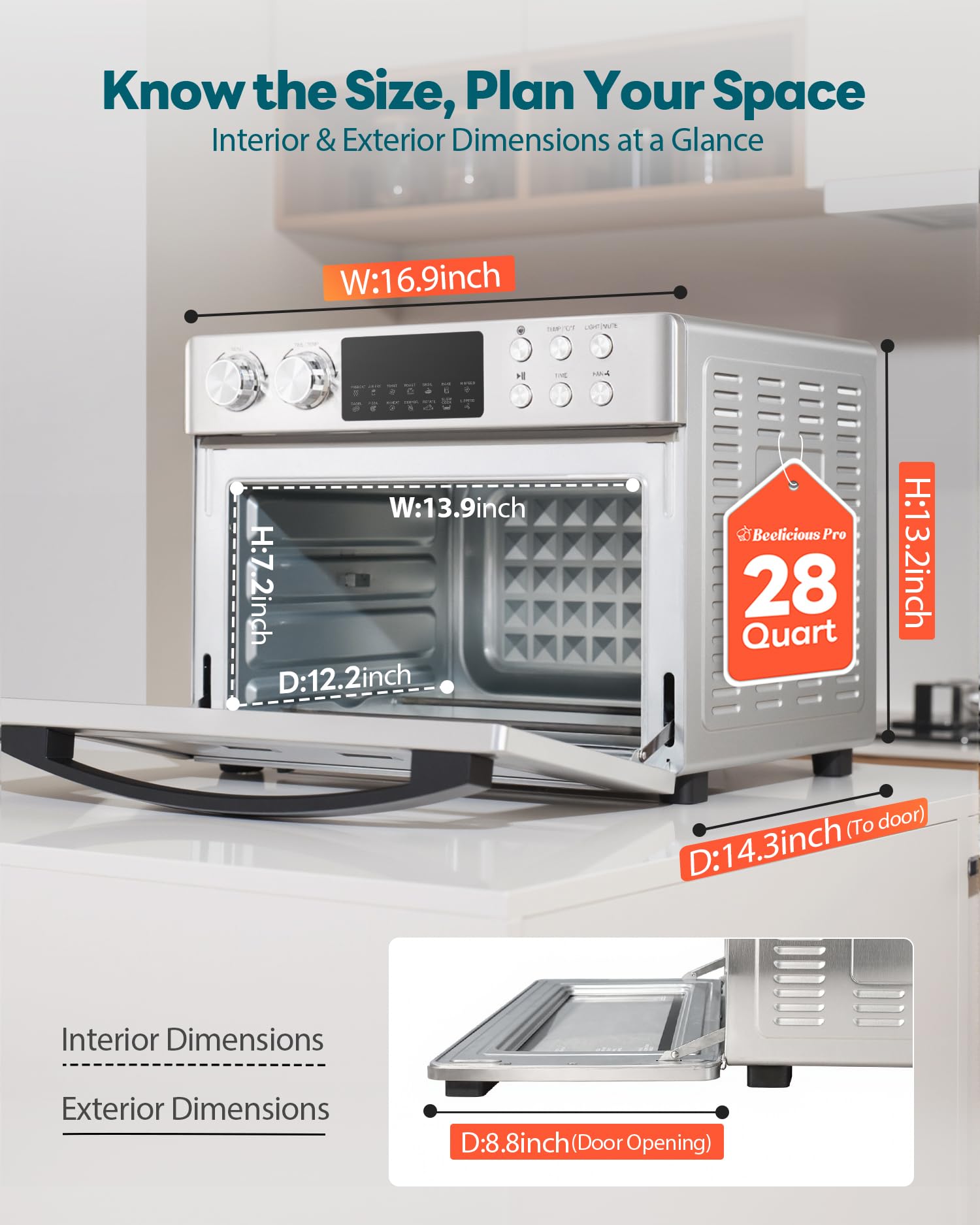 28QT Air Fryer Toaster Oven Combo, Next-Gen HeatWave Convection, Silver 12-in-1 Extra Large Convection Countertop Oven with Rotisserie, Fits 11" Pizza, 6 Accessories, 360° Airflow, 3-Layer, 1700W - Image 2