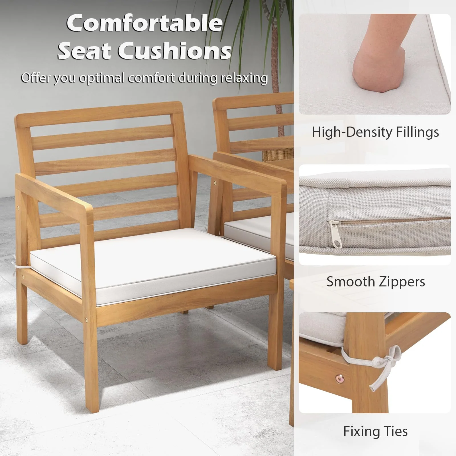 Tangkula 4 Piece Wood Patio Conversation Set, Patio Furniture Set w/Seat Cushions - Image 6