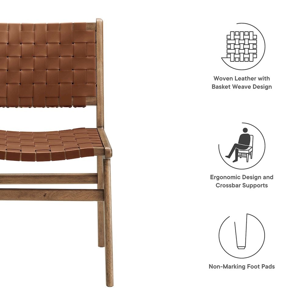 Modway Saoirse Leather Wood Dining Side Chair Set of 2 in Walnut Brown - Image 2