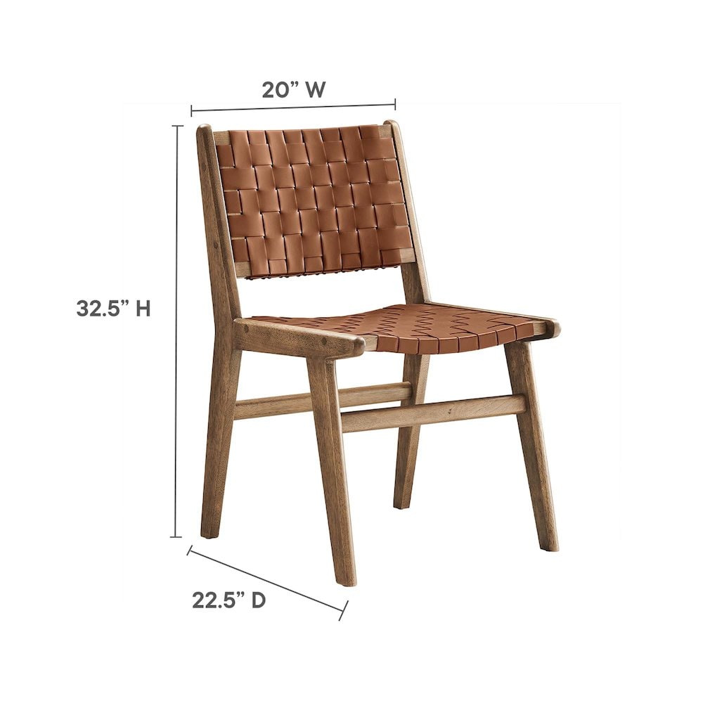 Modway Saoirse Leather Wood Dining Side Chair Set of 2 in Walnut Brown - Image 3