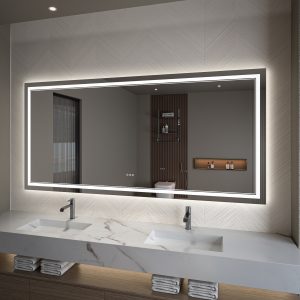 WELLFOR TF LED Bathroom Mirror 84-in x 40-in Polished Frameless Rectangle Dimmable LED Lighted Fog Free Bathroom Vanity Mirror ( White )