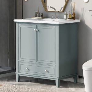 WELLFOR Bathroom Vanity With Sink 30-in Green Undermount Single Sink Bathroom Vanity with White Ceramic Top
