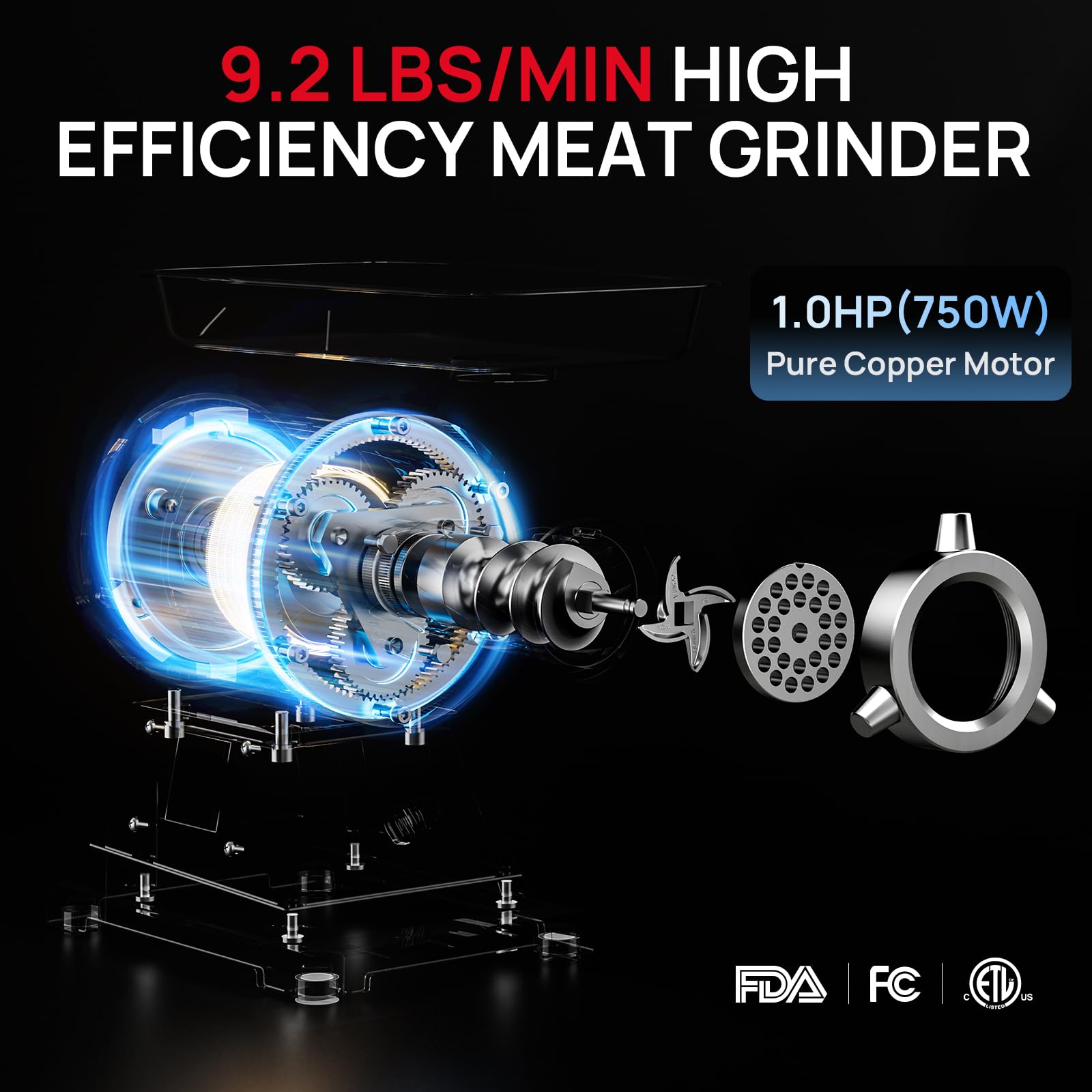 Commercial Meat Grinder #22C,1.0HP Electric Meat Grinder Heavy Duty Meat Mincer Machine for Venison,Beef,Stainless Steel Sausage Maker for Home Butchering or Small Farm Processing - Image 2