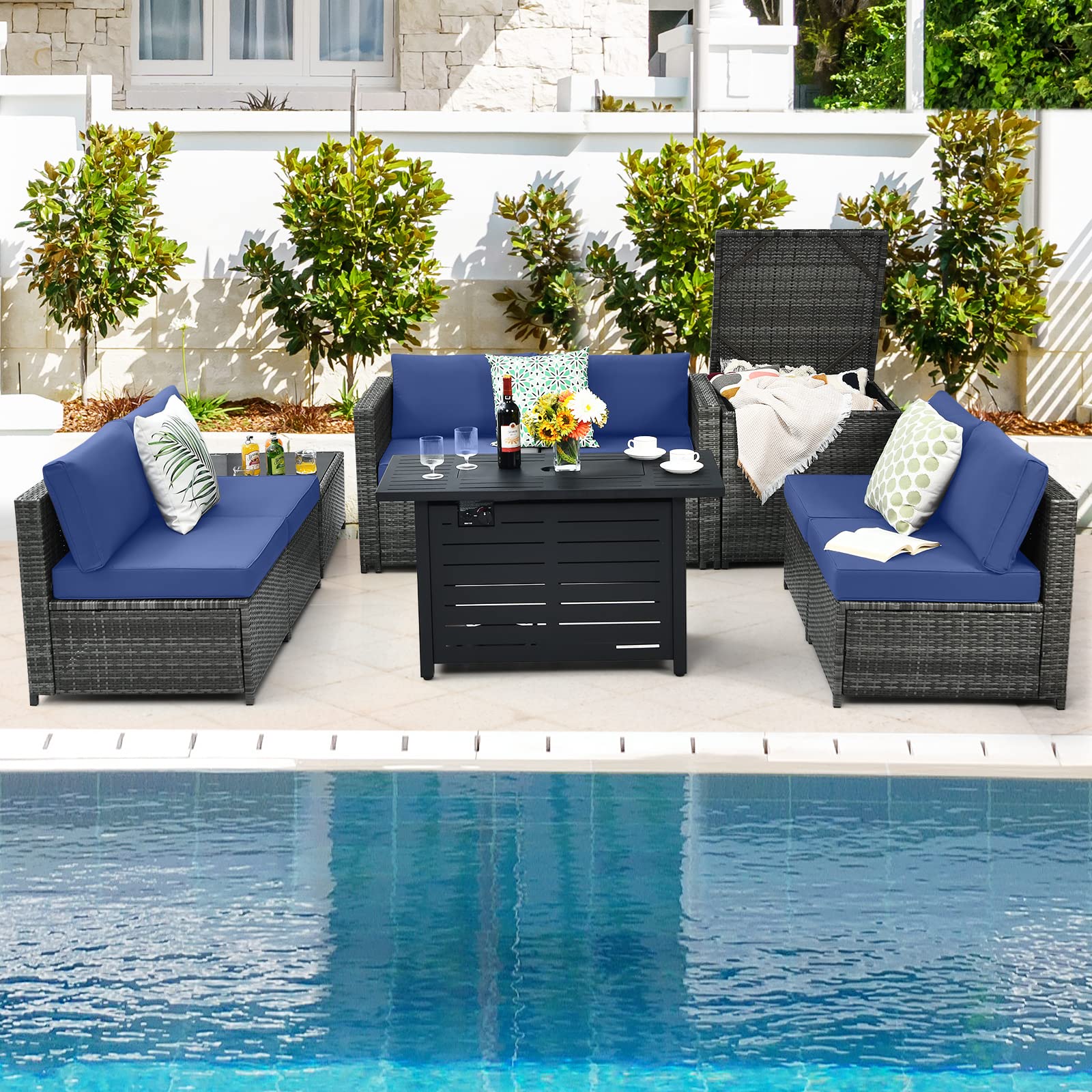 Tangkula 9 Pieces Patio Rattan Furniture Set, Patiojoy Sectional Sofa Set w/Storage Box, Coffee Table, Outdoor Wicker Conversation Set - Image 17