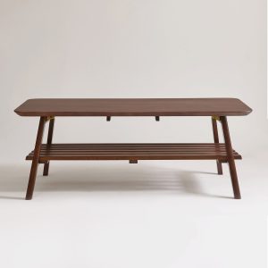 Bybafun Midcentury Wood Brown Rubberwood 47.24-in W x 17.72-in H Coffee Table