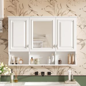 WELLFOR Medicine Cabinet 41-in x 28.7-in Surface Mount White Mirrored Rectangle Soft Close Medicine Cabinet