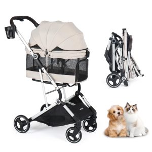 Beberoad Dog Stroller T4 PRO for Small Medium Dogs 4 Wheels Aluminum Alloy Frame, All-Terrain Wheels, One Hand Fold Stroller, Lightweight Roomy Cabin