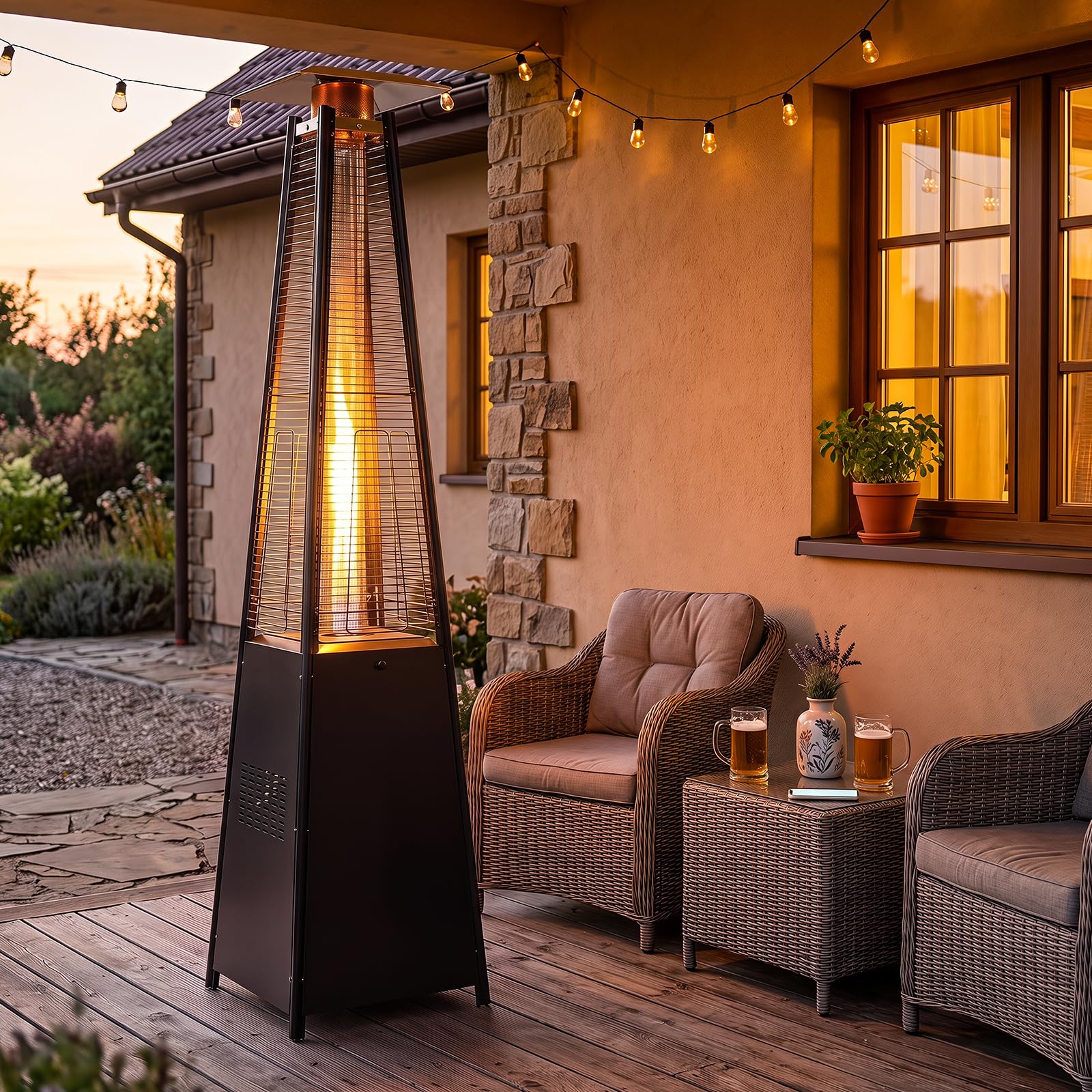 Tangkula 48000 BTU Pyramid Patio Heater with Wheels & Zippered Cover - Image 2
