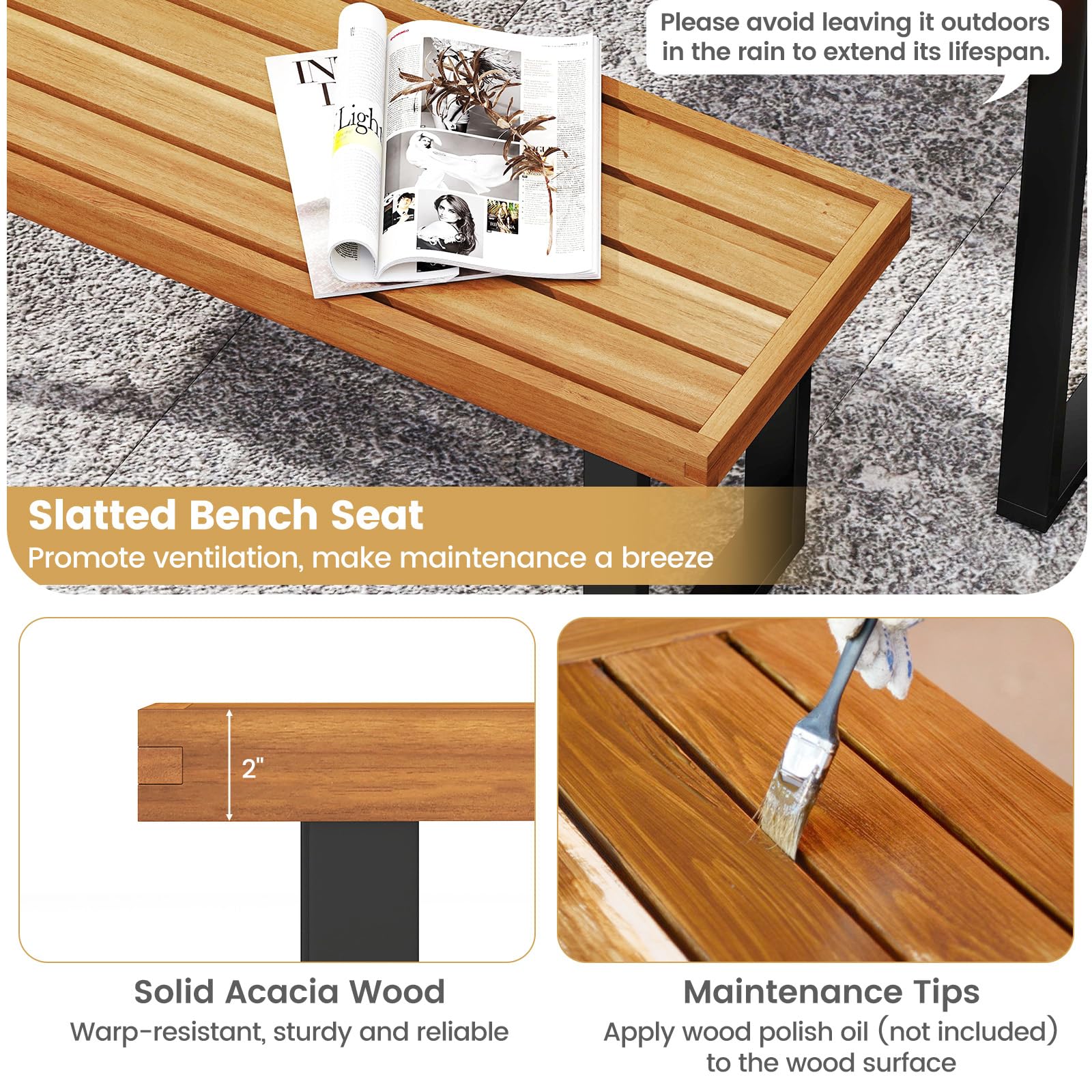 Tangkula 6 Pieces Patio Dining Table Set, Acacia Wood - Image 8