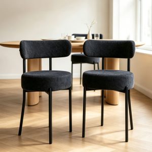 DYHOME  Kitchen Chairs Modern Dining Chairs Set of 2 Kitchen Dining Room Chairs Boucle Upholstered Dining Chair Black