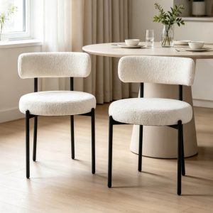 DYHOME  Kitchen Chairs Modern Dining Chairs Set of 2 Kitchen Dining Room Chairs Boucle Upholstered Dining Chair White