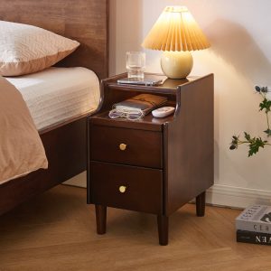 Dimakai Brown Rubberwood 2 -Drawer 11.8-in W x 19.88-in H Midcentury Nightstand