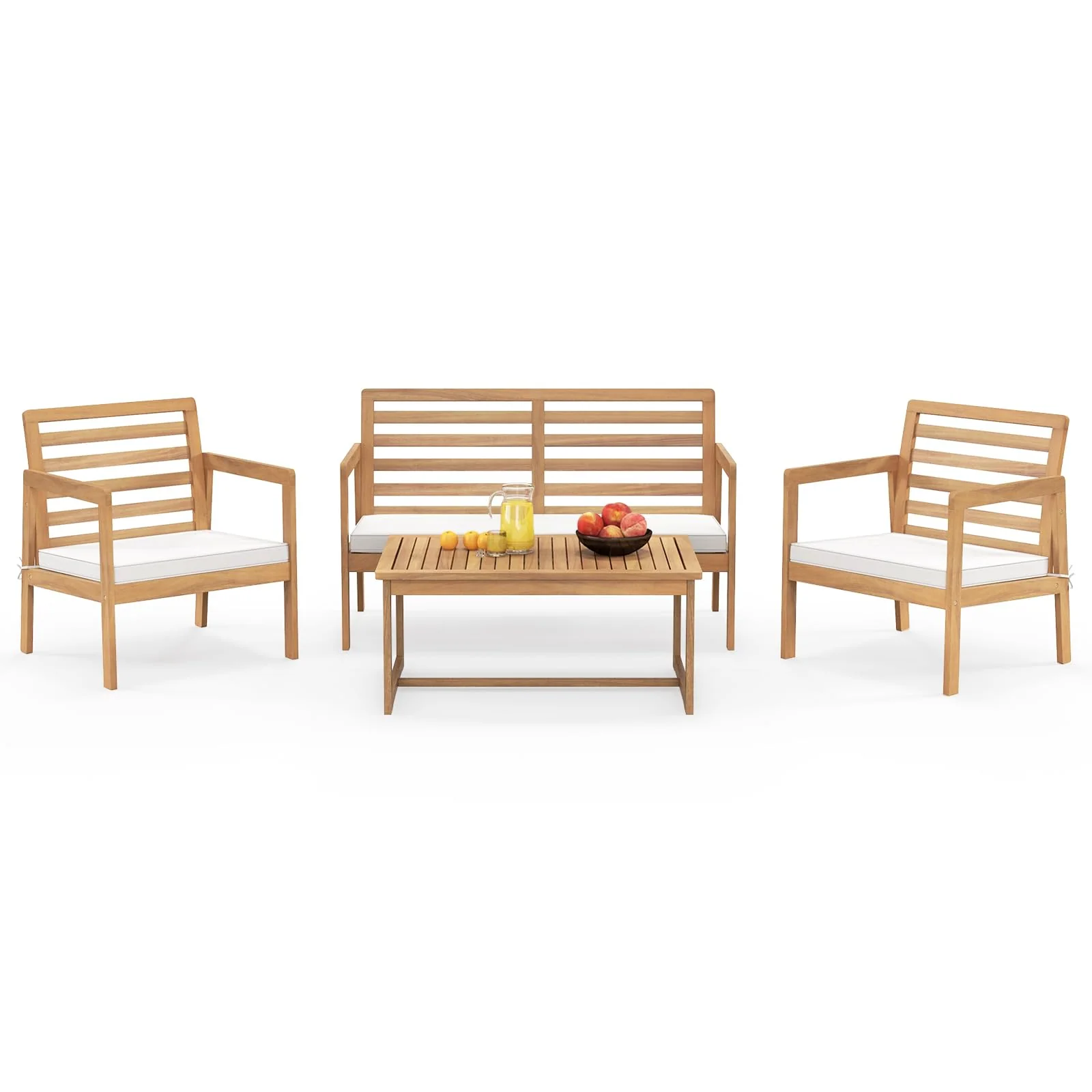 Tangkula 4 Piece Wood Patio Conversation Set, Patio Furniture Set w/Seat Cushions