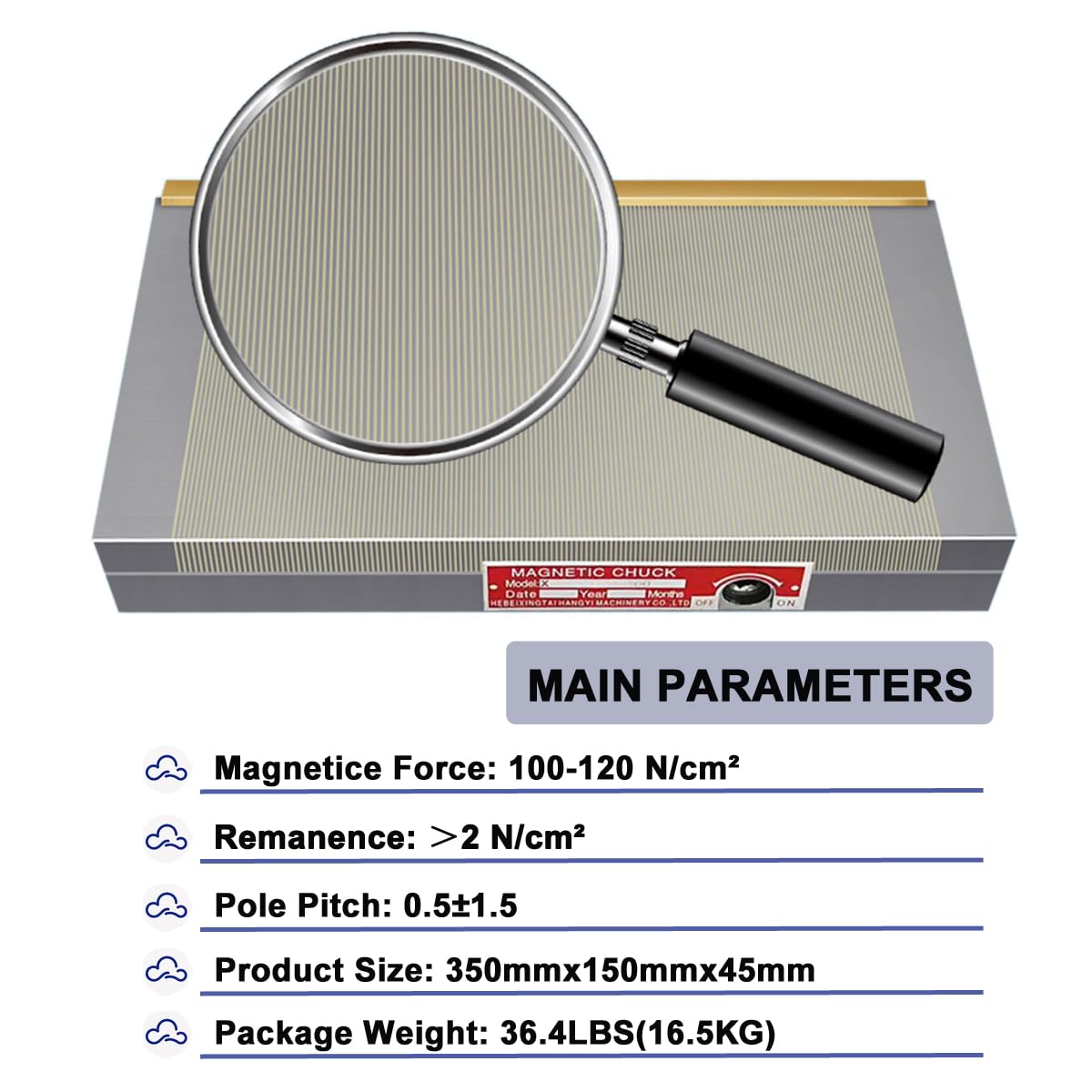 6x12Inch Rectangular Magnetic Chuck (150x300mm), Permanent Magnet Chuck with 100-120 N/cm² Magnetic Force for Surface Grinding Machine - Image 3