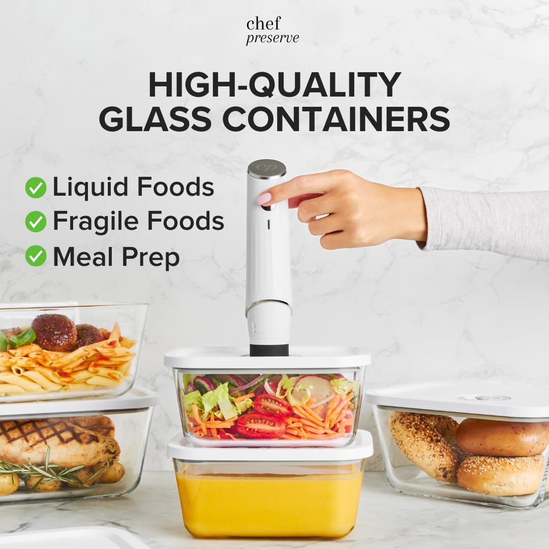 Chef Preserve Compact Vacuum Sealer for Food (Vacuum Sealer Machine + 3 Glass Vacuum Containers + 30 Reusable Vacuum Bags) Powerful Handheld Vacuum Seal Machine, Seal Meal Saver, Portable Food Sealer - Image 3