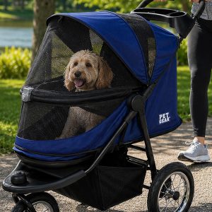 Pet Gear No-Zip Jogger Pet Stroller for Cats/Dogs, Navy Zipperless Entry, Airless Tires, Easy One-Hand Fold, Cup Holder + Storage Basket