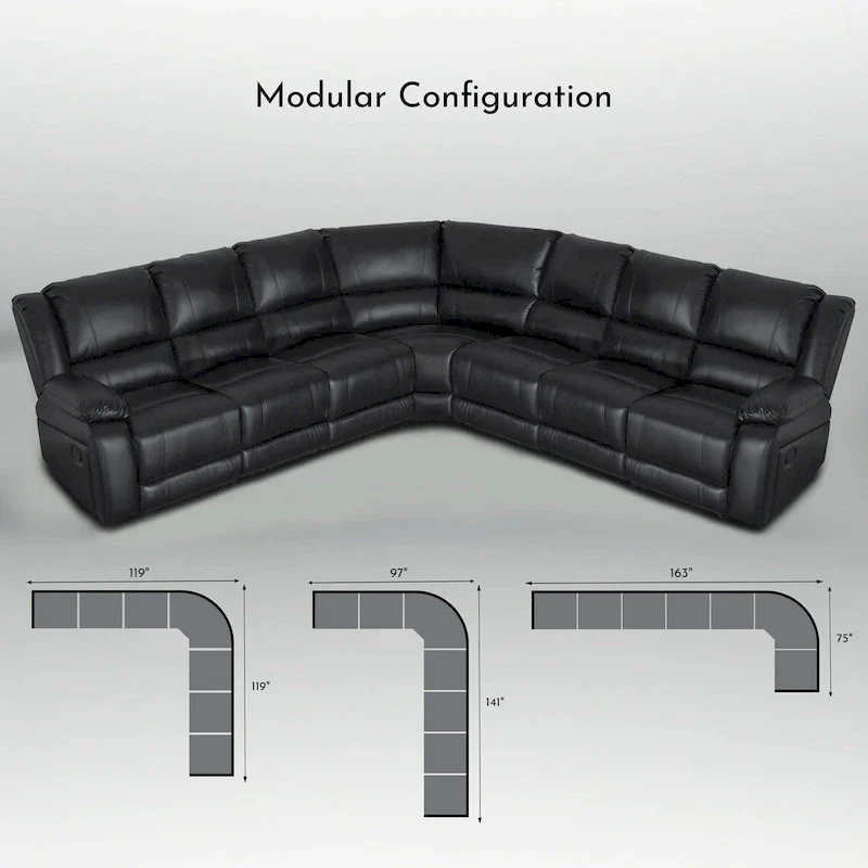 129W 7-Seat Faux Leather Manual Reclining Large Sectional Sofa - Image 7