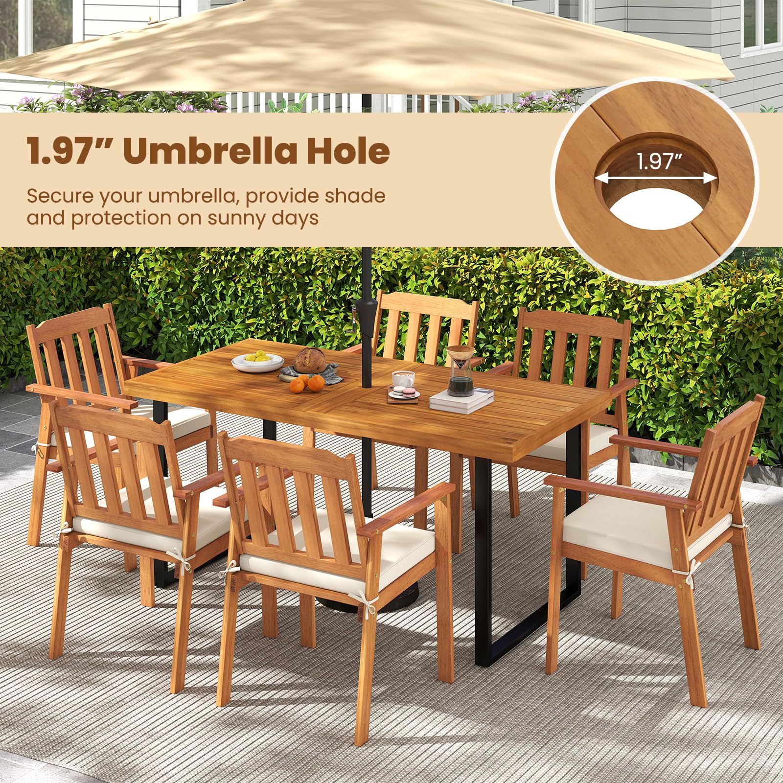 Tangkula 6 Pieces Patio Dining Table Set, Acacia Wood - Image 9