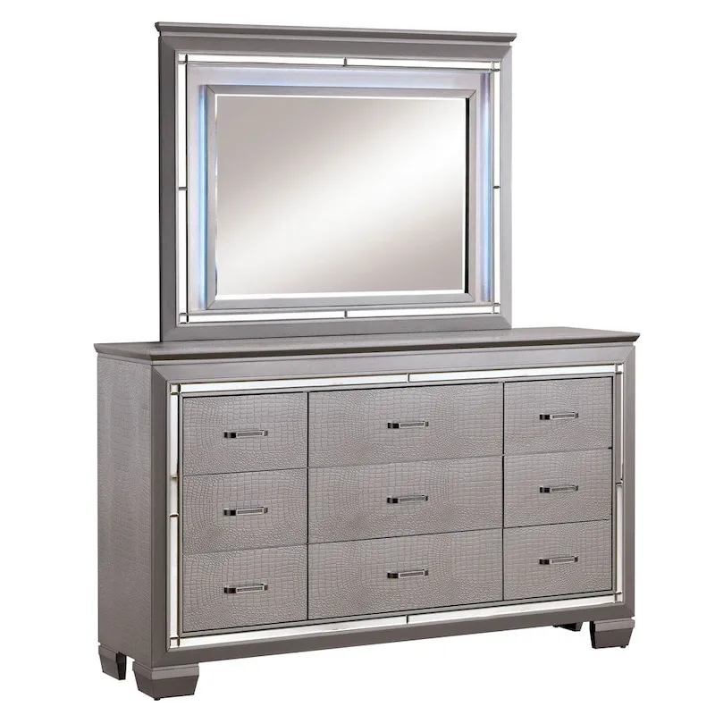 Ruff Crocodile Contemporary Wood 9-Drawer 2-piece Dresser and Mirror Set by Furniture of America - Image 5