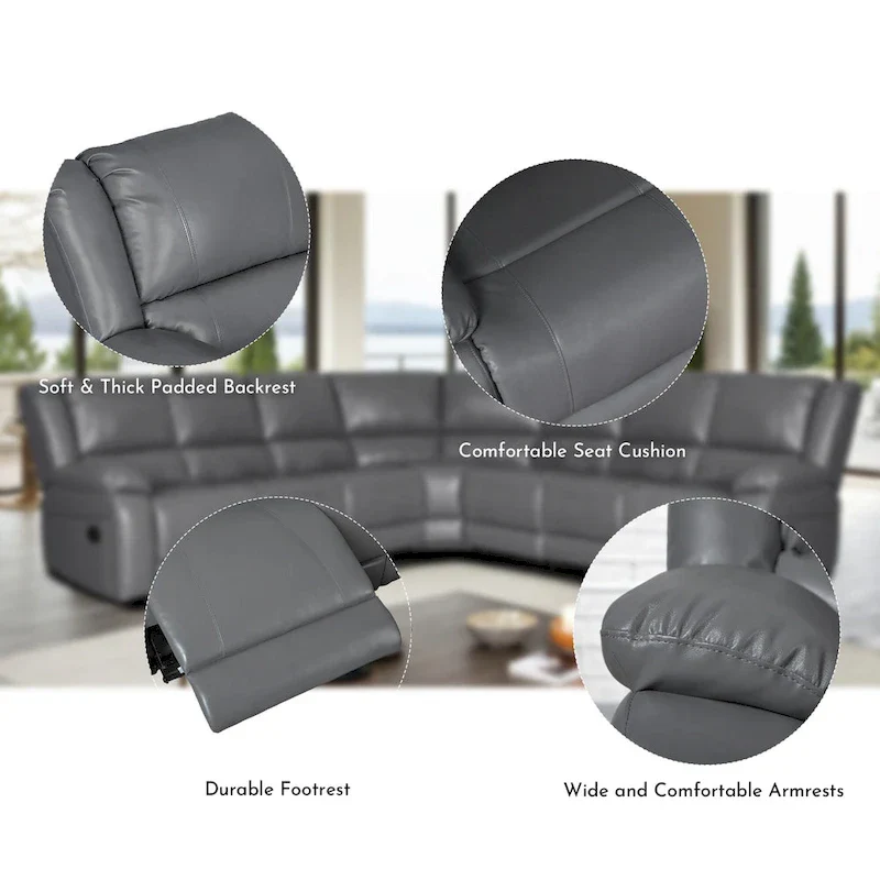 129W 7-Seat Faux Leather Manual Reclining Large Sectional Sofa - Image 5