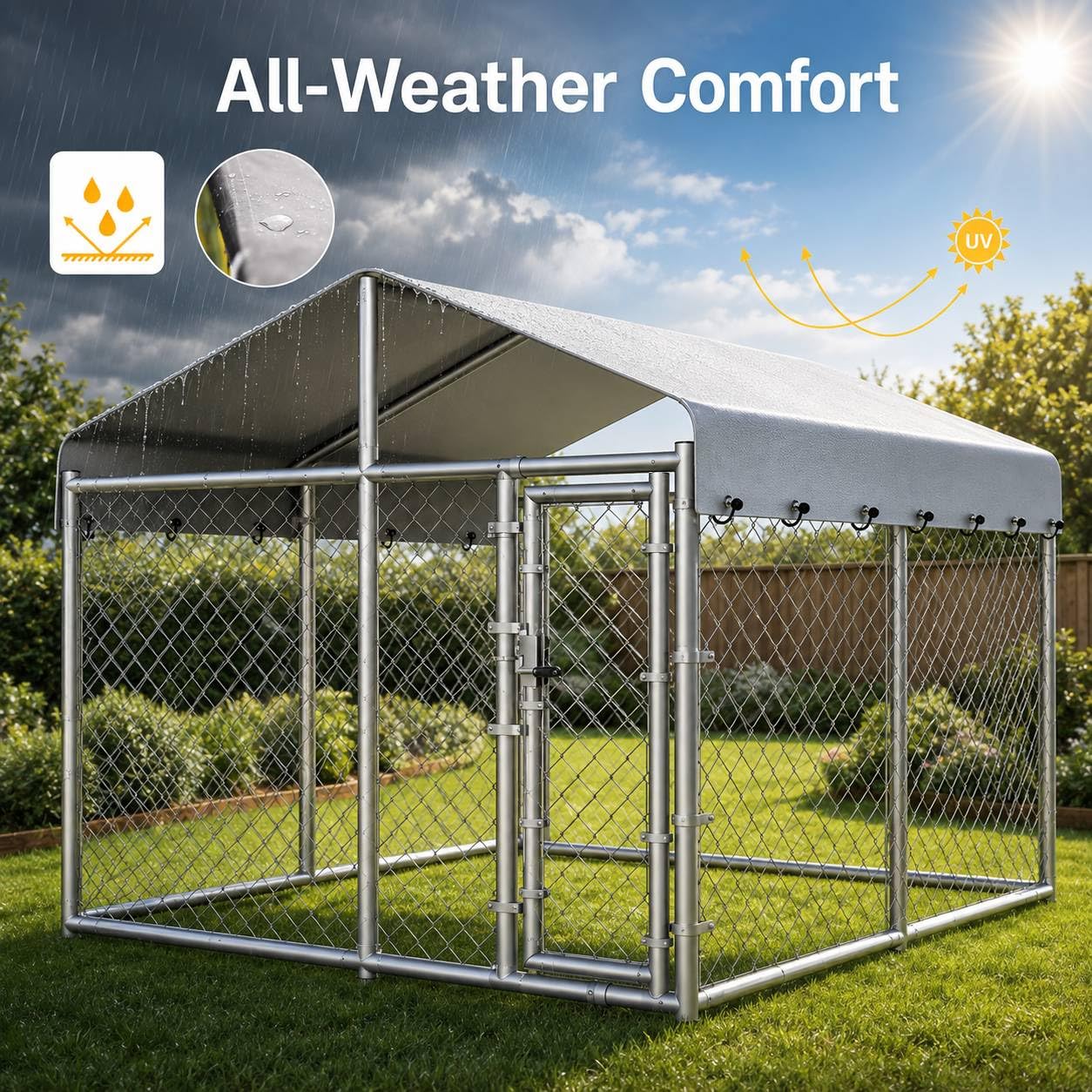 Extra Large Outdoor Dog Kennel, 10x10x6.56ft Anti-Rust Dog Kennel Outside with Roof, Galvanized Chain Link Dog Runs for Outside with Secure Lock - Image 3