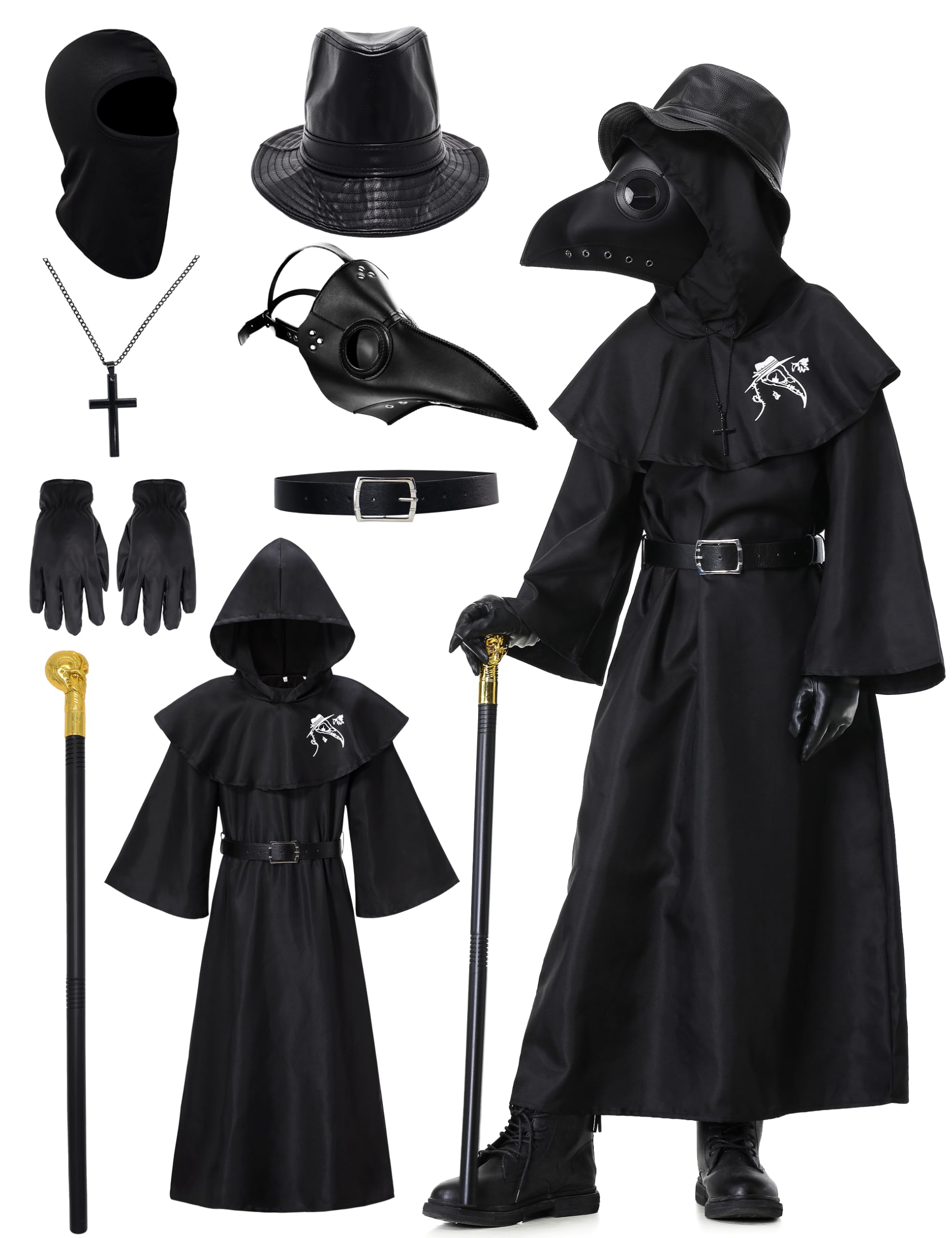 Plague Doctor Costume for Kids 5-12 - Halloween Outfit With Robe and Mask Set for Boys and Girls