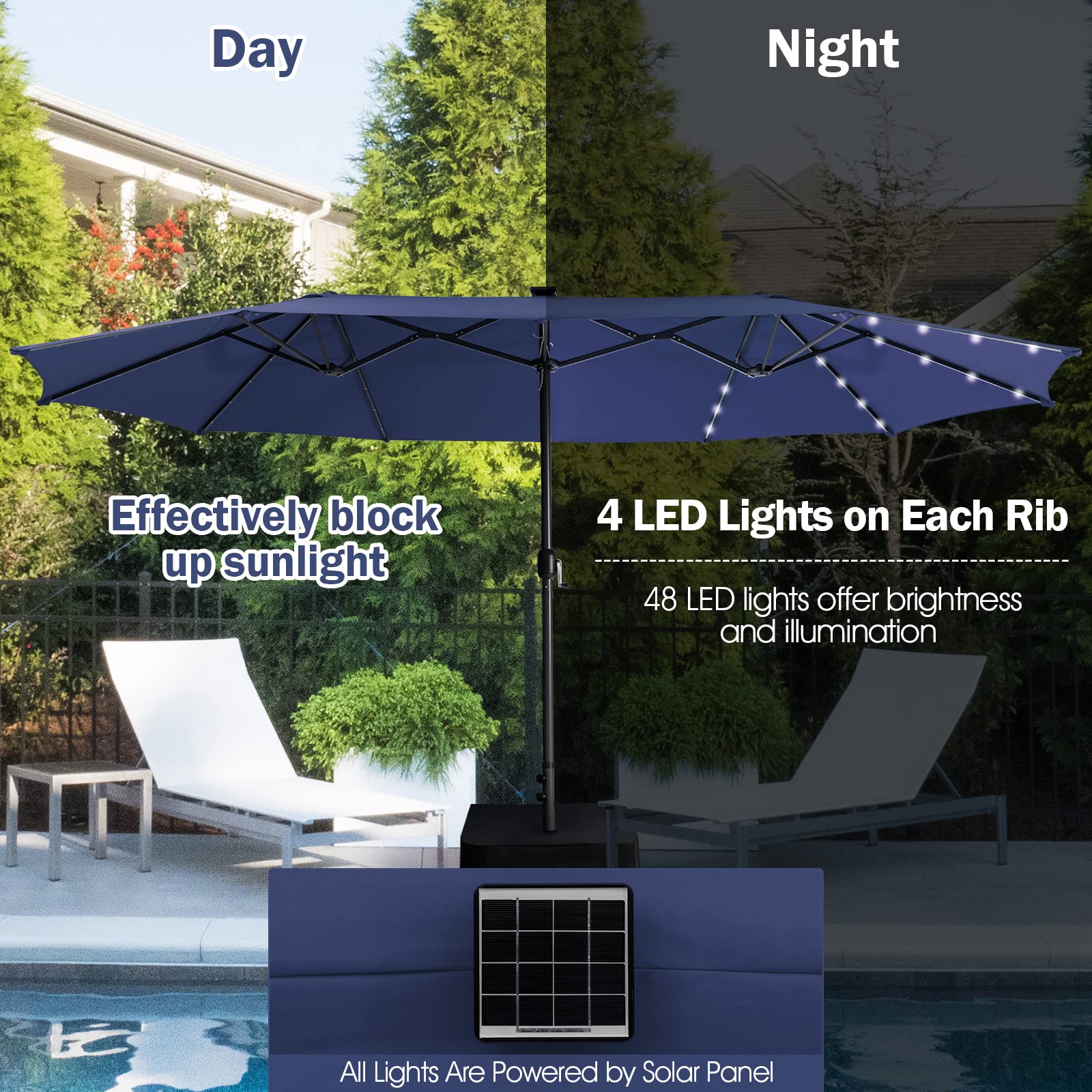 Tangkula 11 Pieces Patio Dining Set with 15 ft Double-Sided Patio LED Umbrella (Base Included) - Image 5