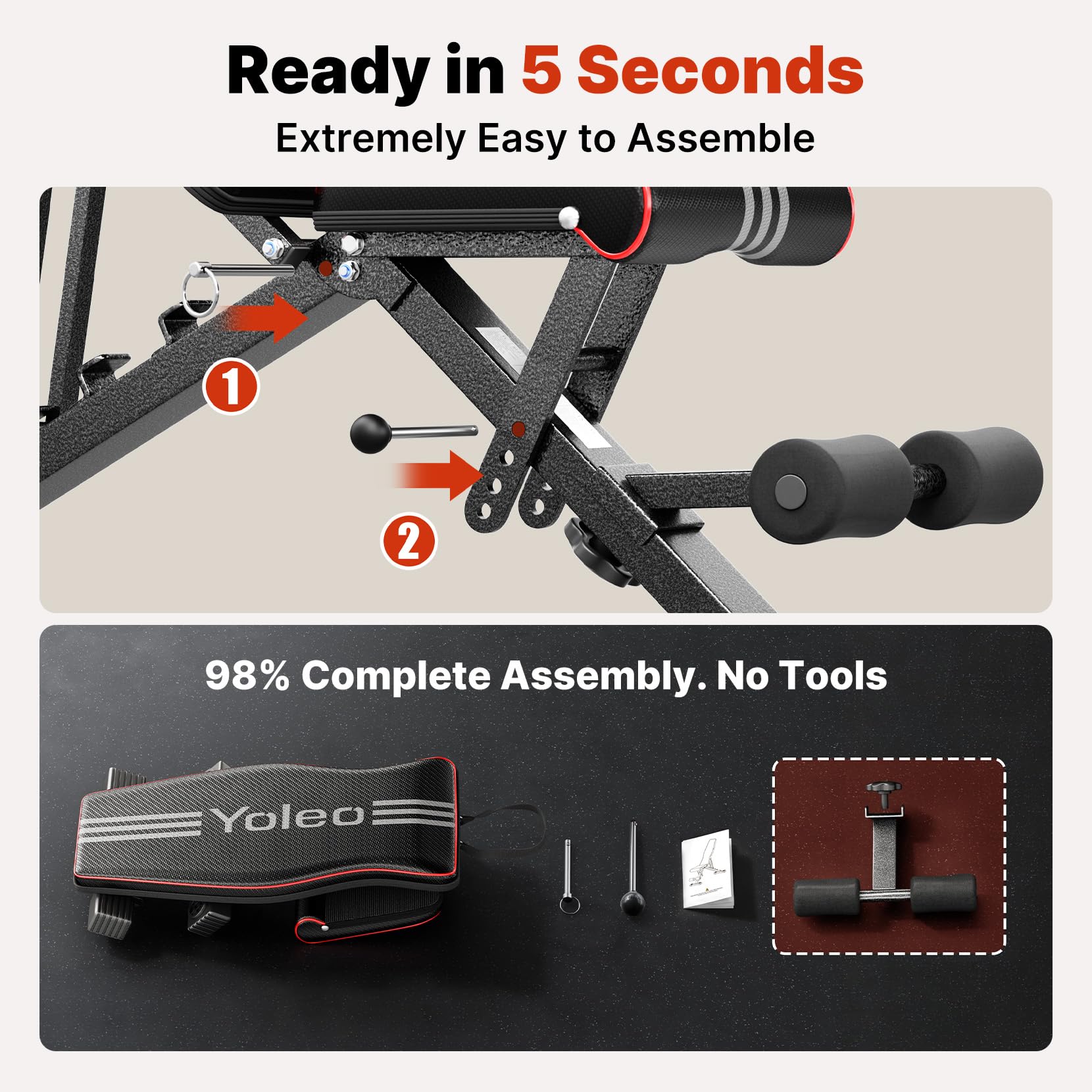 YOLEO Adjustable Weight Bench, ASTM-Certified 827LBS 98% Pre-Assembled, 84-90 Positions Incline Decline Flat, Foldable Gym Bench with Wider Seat for Home Gym(L-XL) - Image 2