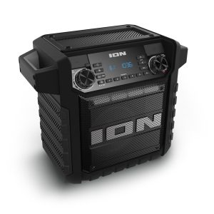 ION Tailgater Classic Portable Bluetooth Outdoor Speaker, Black Water Resistant, Rechargeable Battery, Radio, USB Charging, Stereo Linking, App Control, for Parties and Outdoor Events