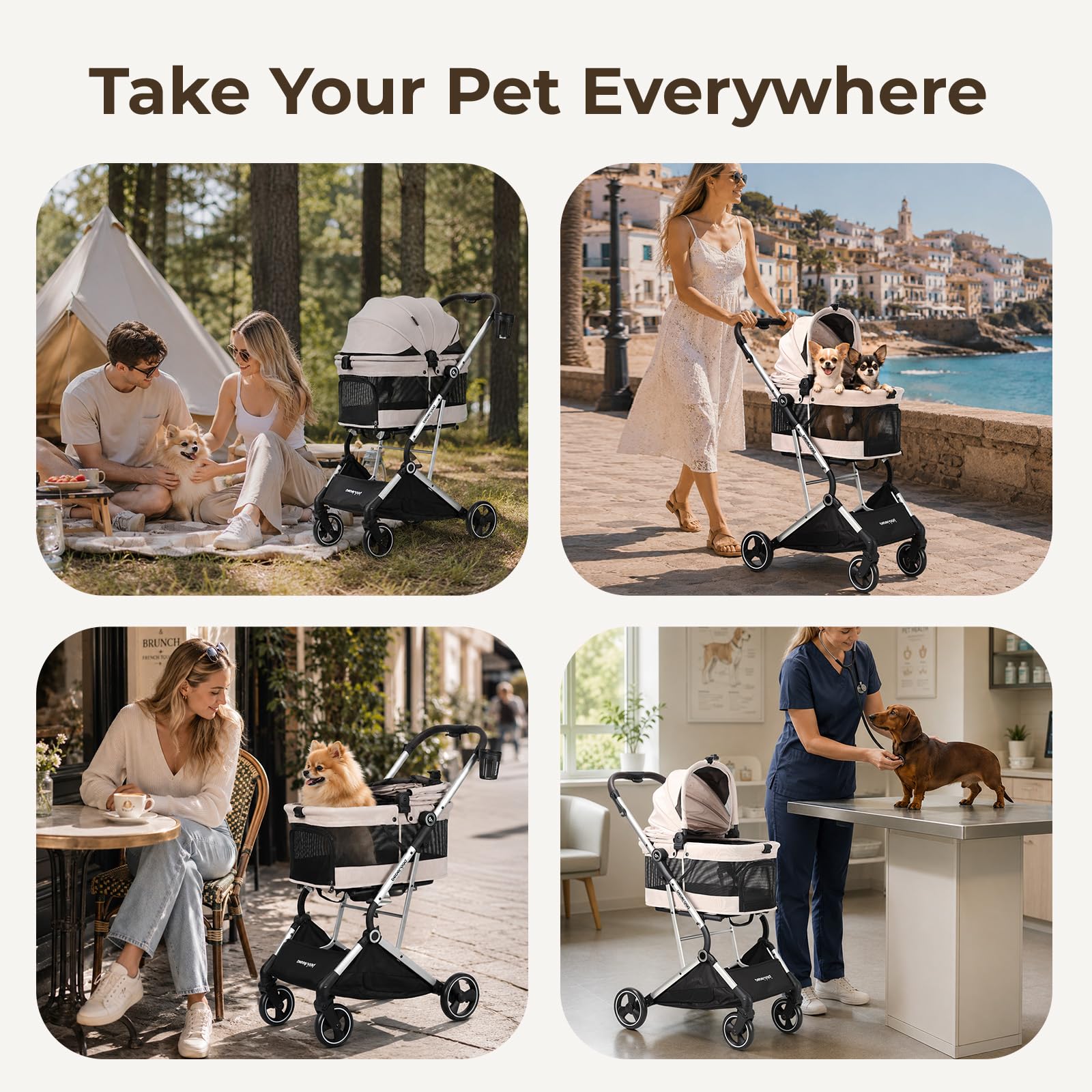 Beberoad Dog Stroller T4 PRO for Small Medium Dogs 4 Wheels Aluminum Alloy Frame, All-Terrain Wheels, One Hand Fold Stroller, Lightweight Roomy Cabin - Image 4