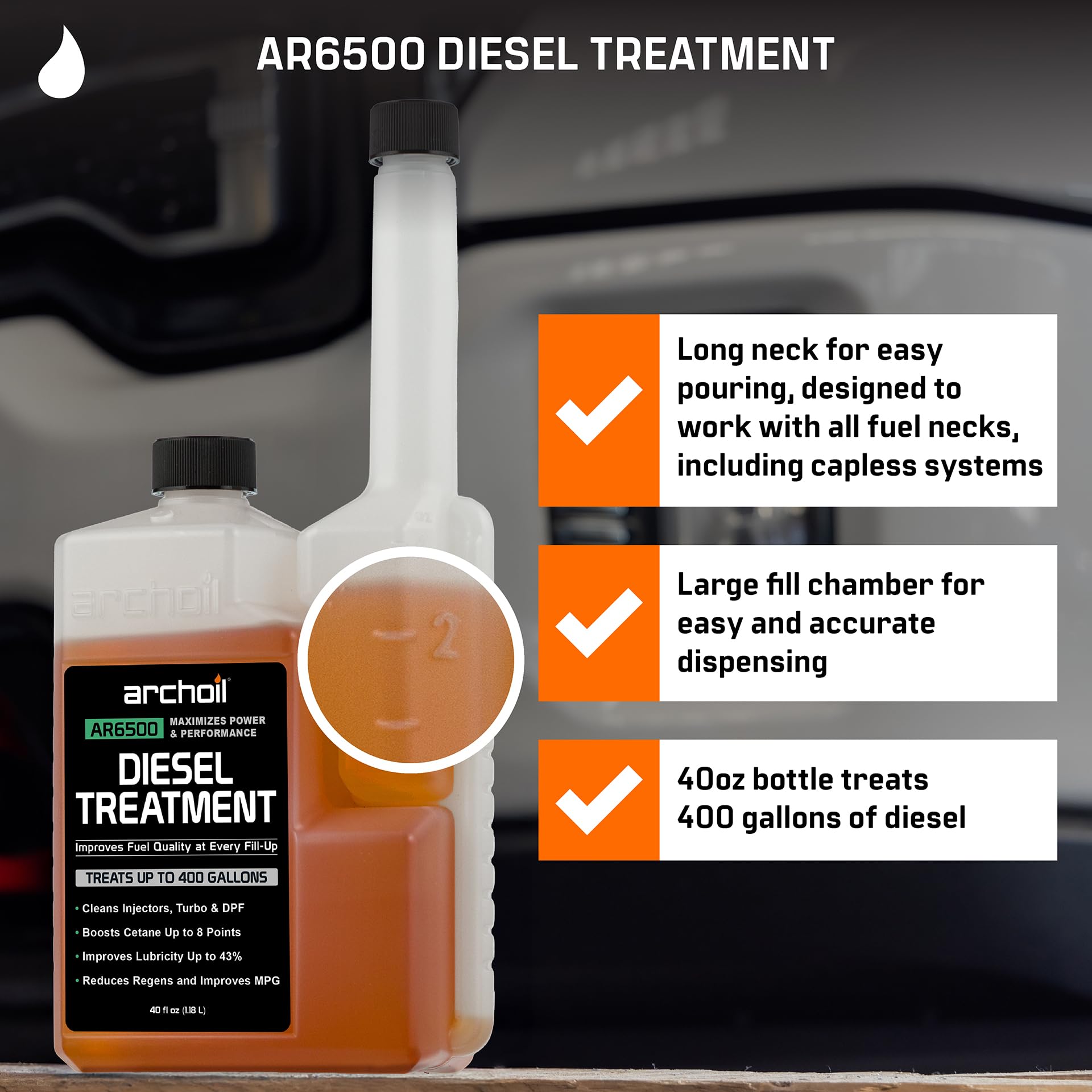Archoil AR6500 Diesel Treatment (40 oz) Two Pack - Treats 800 Gallons, Diesel Fuel Additive - Lubricity Improver, Injector Cleaner, DPF & Turbo Deposit Control, Cetane Booster - Image 3