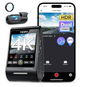 VIOFO A229 Pro 4K HDR Dash Cam Front and Rear, Dual STARVIS 2 Sensors 4K Front and 2K Rear, IMX678 & IMX675 sensors, 5GHz Wi-Fi, GPS, Voice Control, Buffered 24H Parking Mode, Night Vision 2.0
