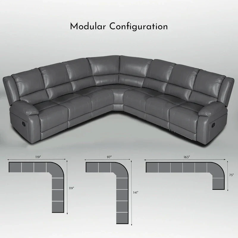 129W 7-Seat Faux Leather Manual Reclining Large Sectional Sofa - Image 3