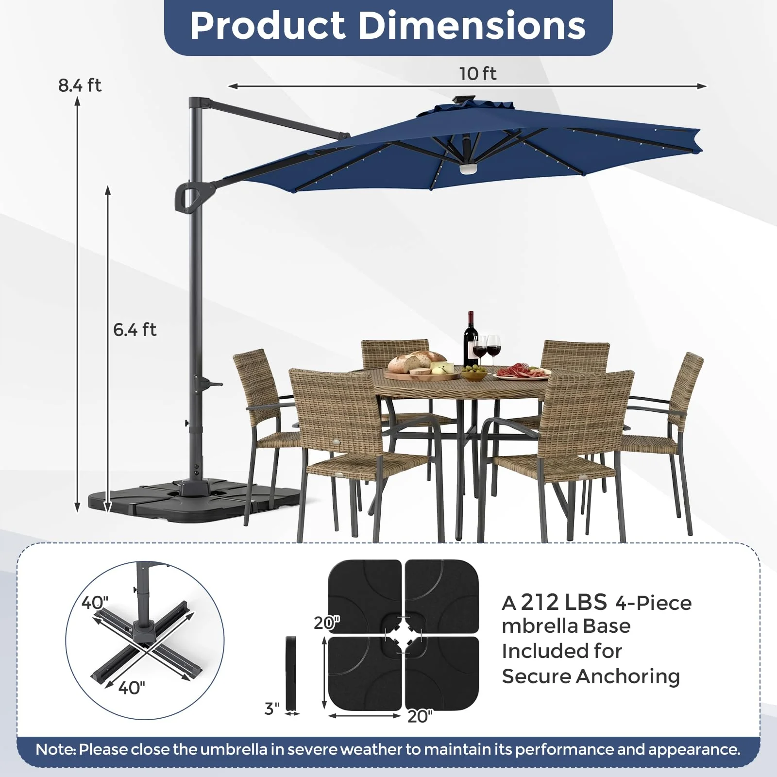Tangkula 10 FT Solar Patio Umbrella with Base Included - Image 6