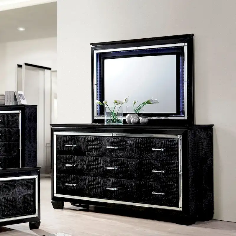 Ruff Crocodile Contemporary Wood 9-Drawer 2-piece Dresser and Mirror Set by Furniture of America - Image 9