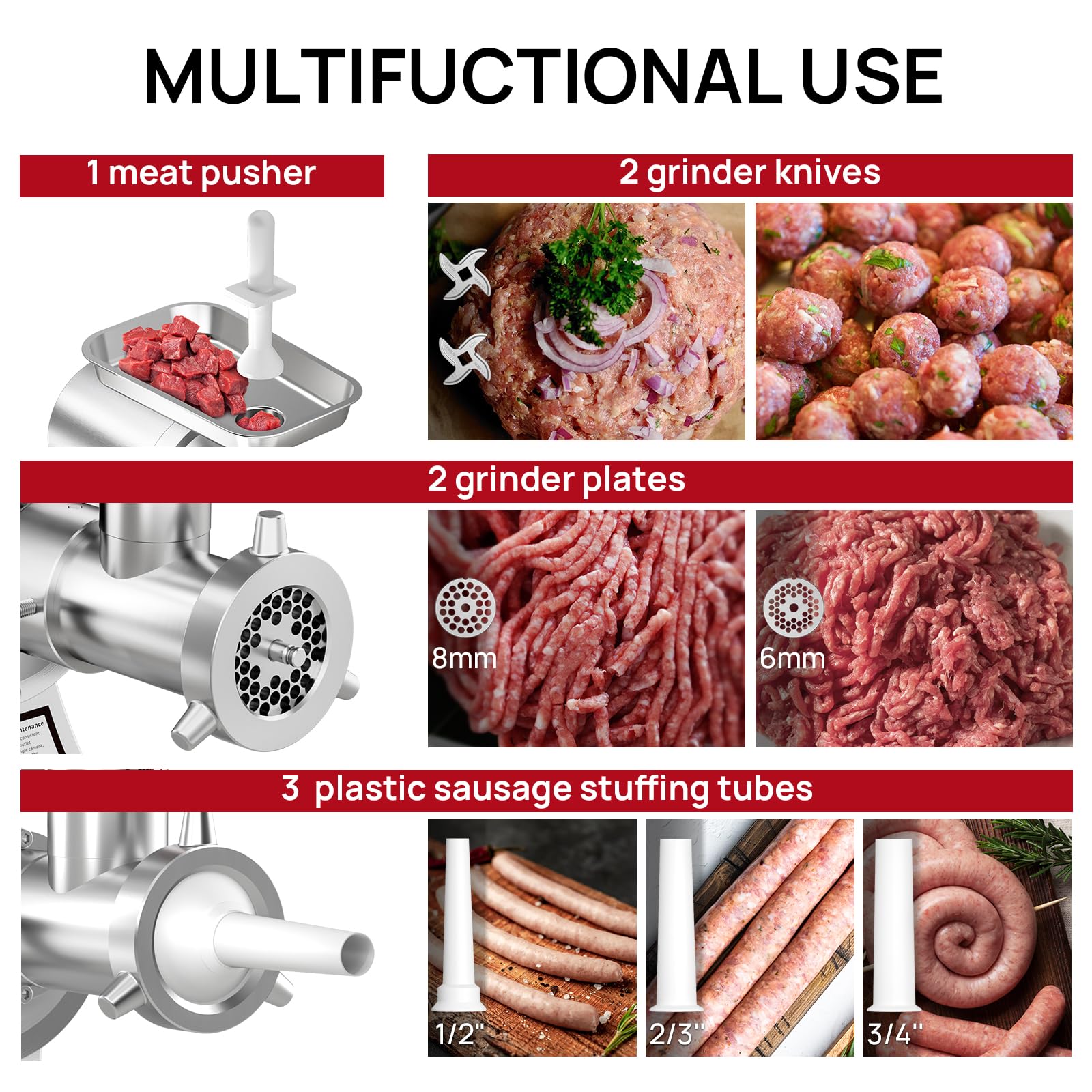 Commercial Meat Grinder #22C,1.0HP Electric Meat Grinder Heavy Duty Meat Mincer Machine for Venison,Beef,Stainless Steel Sausage Maker for Home Butchering or Small Farm Processing - Image 4