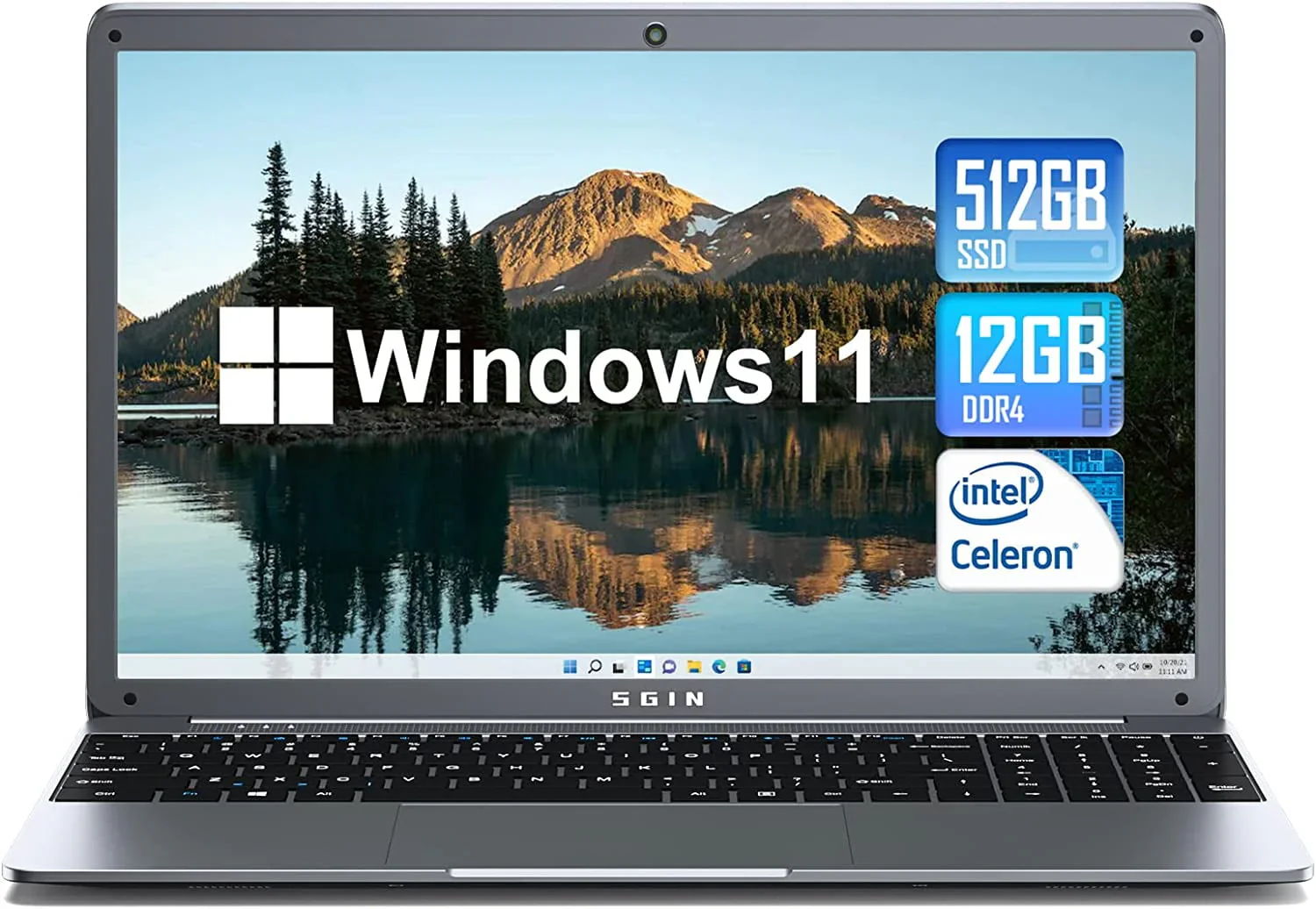 SGIN 15.6inch Laptop 12GB DDR4 512GB SSD Windows 11 with Intel Celeron N5095A Full HD 1920x1080 - Image 3