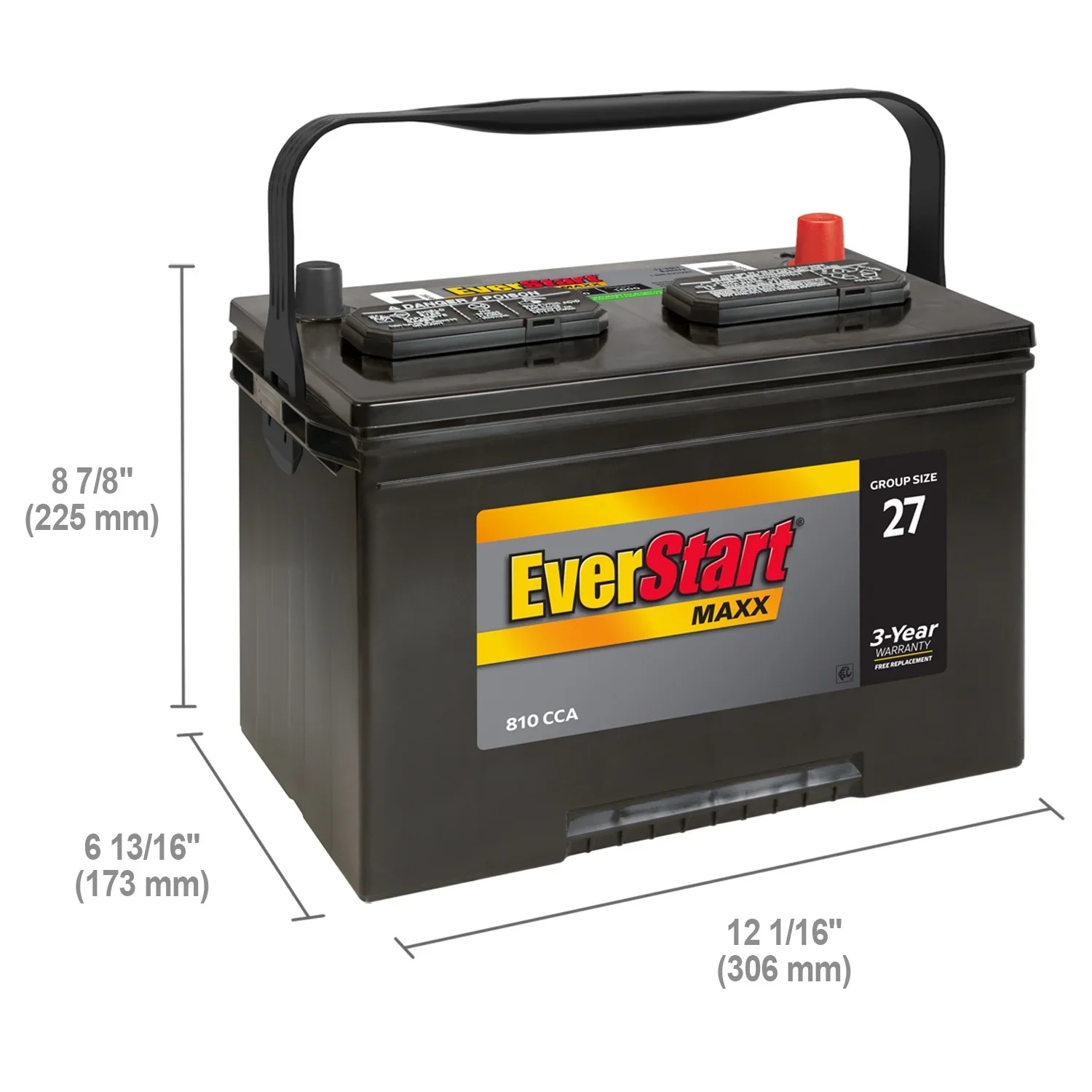 EverStart Maxx Lead Acid Automotive Battery, Group Size 27 12 Volt, 810 CCA 160RC - Image 3