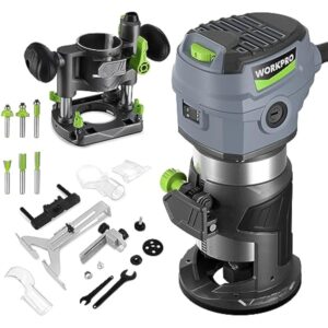WORKPRO Compact Router Combo Kit, 6.5 Amp Compact Router Fixed Base & Plunge Router for Woodworking Slotting Trimming, 6 Variable Speeds to 32000 RPM