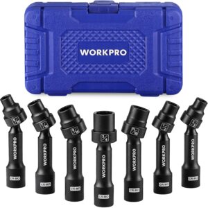 WORKPRO 7PCS 1/2" Drive Driveline Socket Set with Storage Case | 12-Point SAE Swivel Socket, CR-MO Steel Driveline Limited Clearance Socket Set for Automotive and Mechanical Use