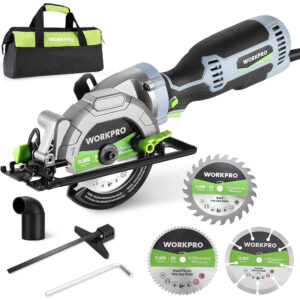 WORKPRO 5.8Amp 3500RPM Circular Saw with Parallel Guide, Maximum Cutting Depth 1-11/16"(90&deg;),1-1/8"(45&deg;), Compact Circular Saw with Three 4-1/2" Blades for Wood, PVC, Tile, Cement Block