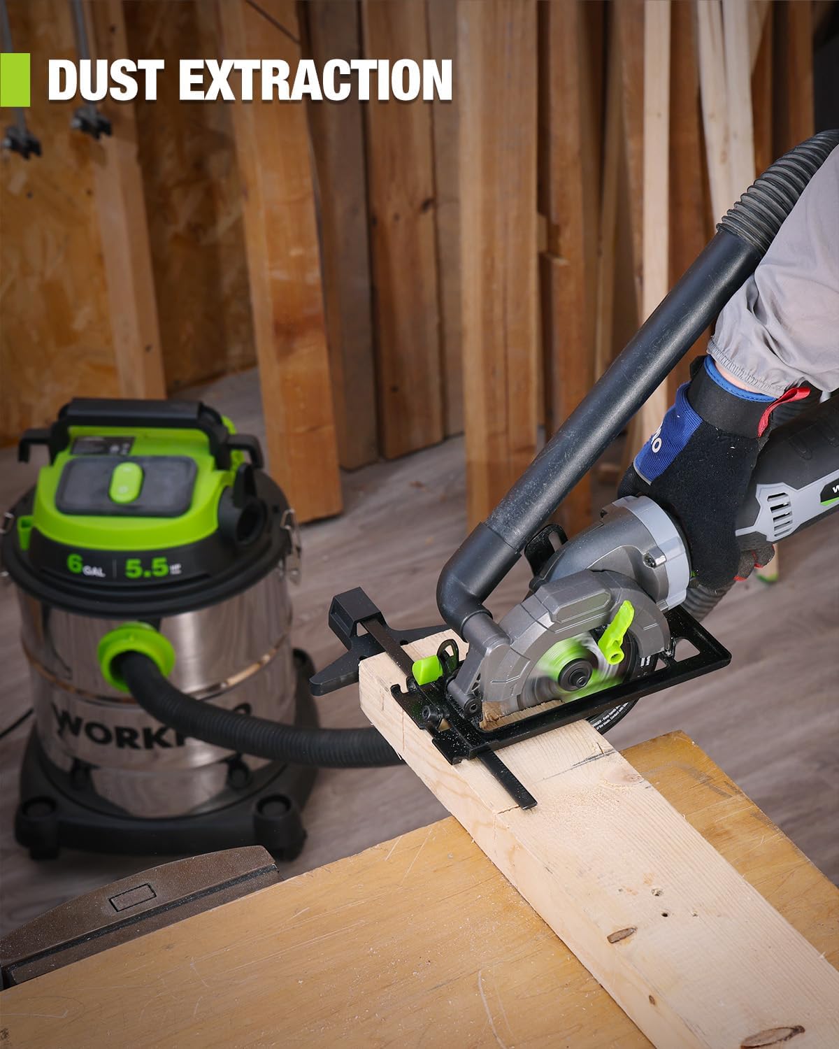 WORKPRO 5.8Amp 3500RPM Circular Saw with Parallel Guide, Maximum Cutting Depth 1-11/16"(90°),1-1/8"(45°), Compact Circular Saw with Three 4-1/2" Blades for Wood, PVC, Tile, Cement Block - Image 6