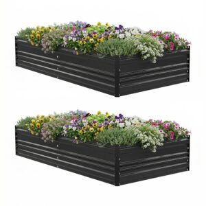 WORKPRO 7.5x4x1ft Outdoor Galvanized Metal Raised Garden Bed, Black, 2PK