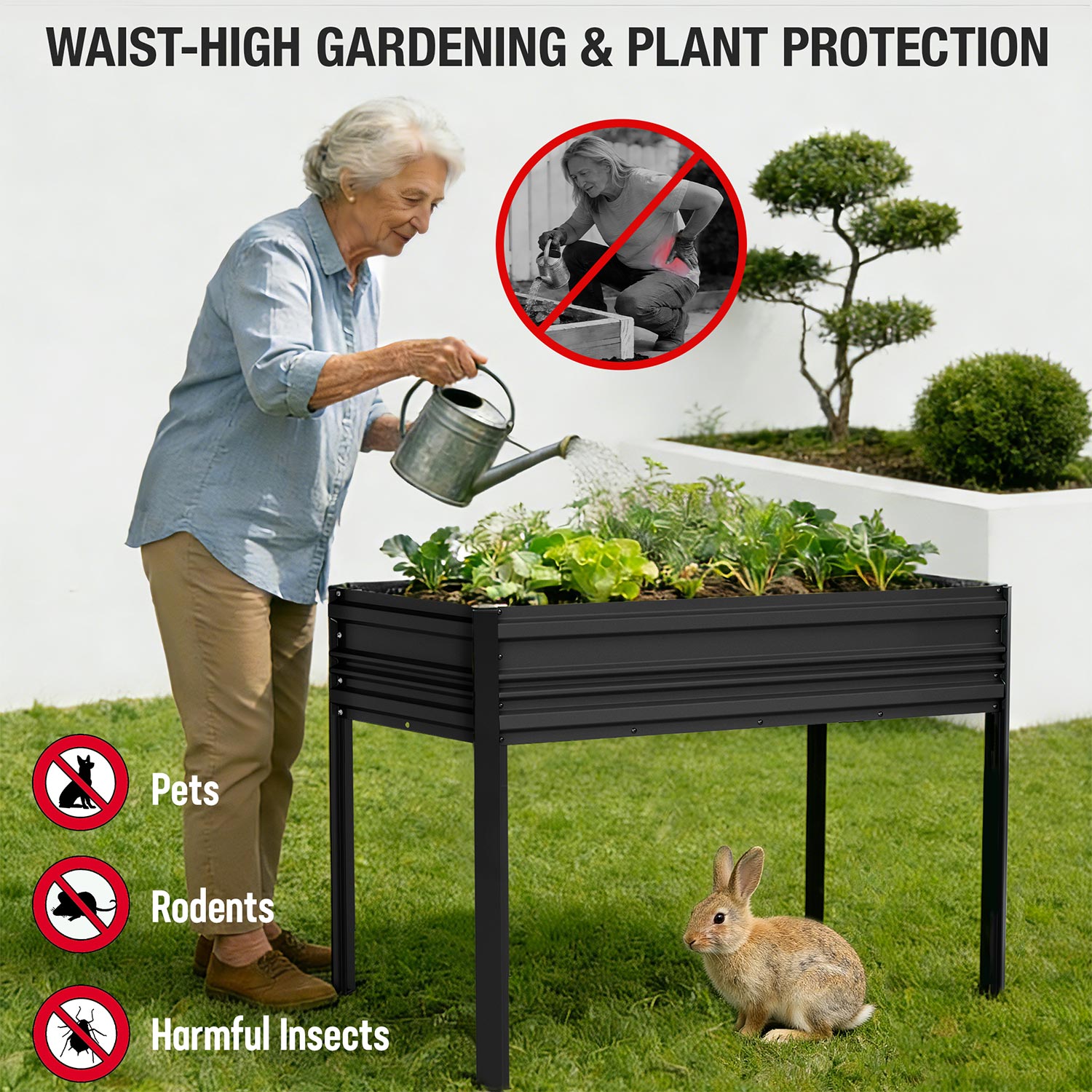 WORKPRO 48x24x32in Outdoor Galvanized Raised Garden Bed with Legs, 600LB Elevated Planter Box for Vegetable, Flowers, Herbs, Black - Image 5