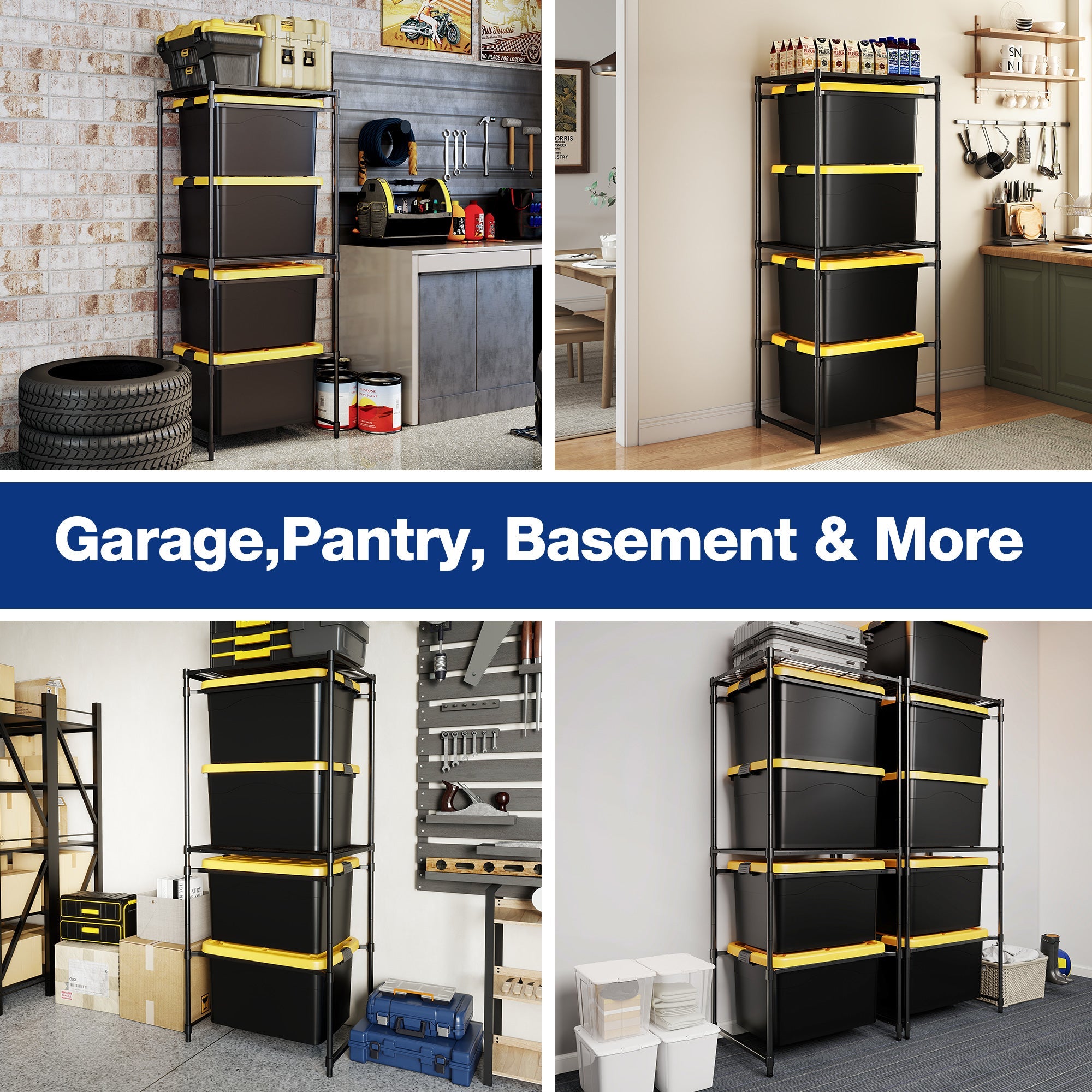 WORKPRO 250 LBS 5-Tier Bin Storage Rack for 27-Gallon Totes, Heavy Duty Metal Shelving Units for Garage, Basement, Pantry, Kitchen, Workspace, or Laundry Room, 30.5" x 22.5" x 69", Black - Image 9